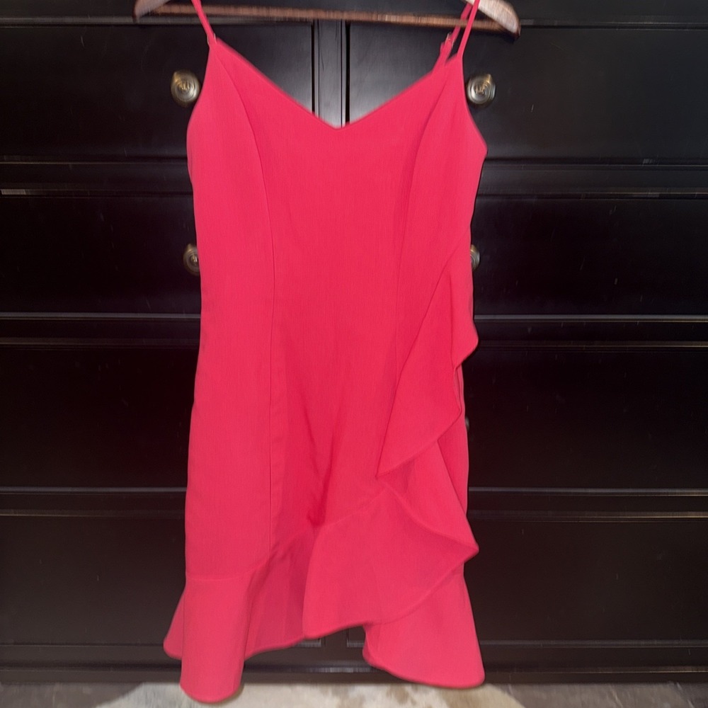 Dao Chloe Dao Ruffled Mini Dress Small Fuschia Pink V Neck Sleeveless